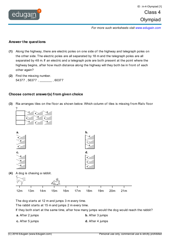 Grade 4 Mathematics Olympiad Preparation Online Practice 