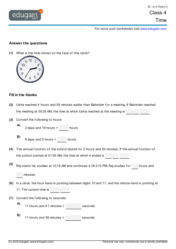 grade 4 time math practice questions tests worksheets quizzes assignments edugain sri lanka